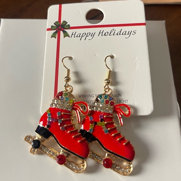 Jewelry - Festive Red Ice Skate Earrings